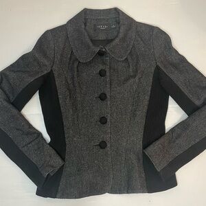 Iris Setlakwe Black Gray Herringbone Round Collar Blazer Stretch Side Panels 4